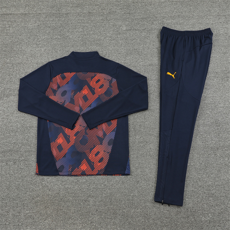 24-25 Marseille navy blue with orange half zipper training tracksuit