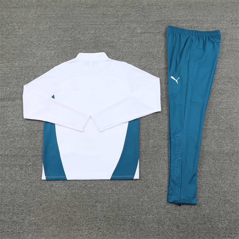 24-25 Marseille white with lake green stripe half zipper training tracksuit