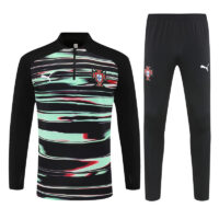 24-25 Portugal black with green half zipper sweater tracksuit
