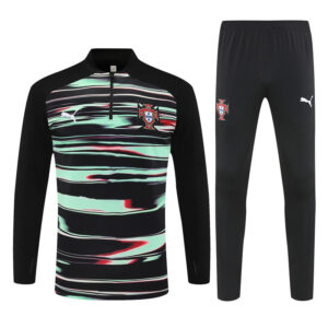 24-25 Portugal black with green half zipper sweater tracksuit - Image 3
