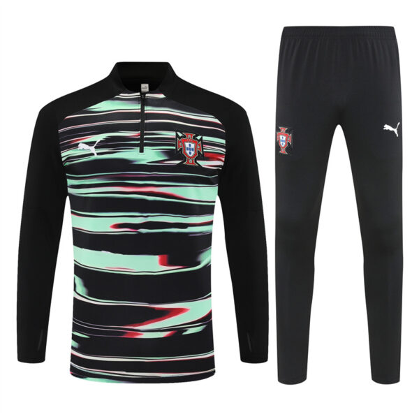 24-25 Portugal black with green half zipper sweater tracksuit - Image 3