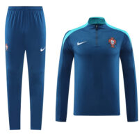 24-25 Portugal navy blue with lake blue half zipper training tracksuit