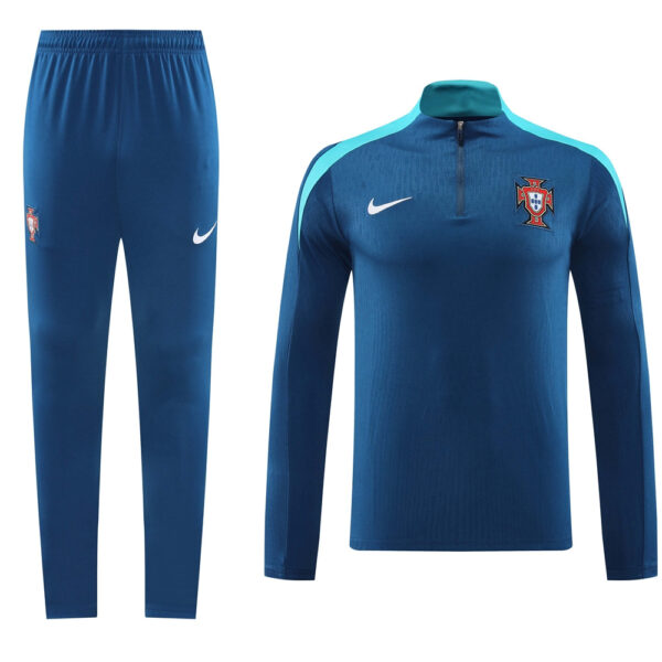 24-25 Portugal navy blue with lake blue half zipper training tracksuit - Image 3