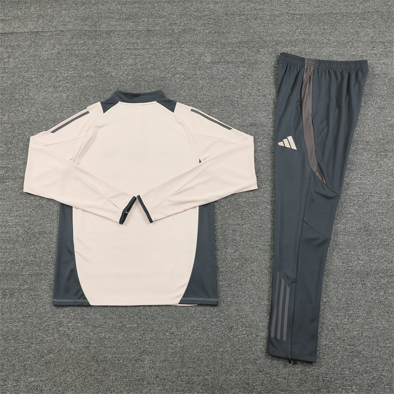 24-25 Real Madrid beige with gray half zipper training tracksuit
