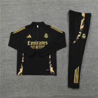 24-25 Real Madrid black with gold half zipper training tracksuit