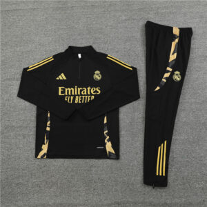 24-25 Real Madrid black with gold half zipper training tracksuit - Image 3