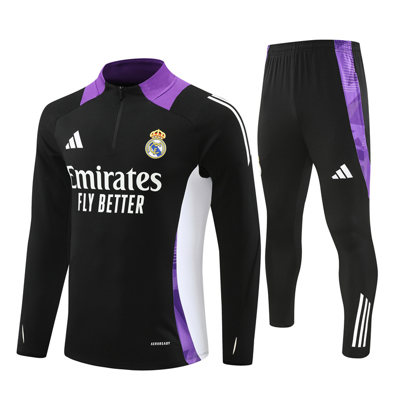 24-25 Real Madrid black with purple half zipper training tracksuit