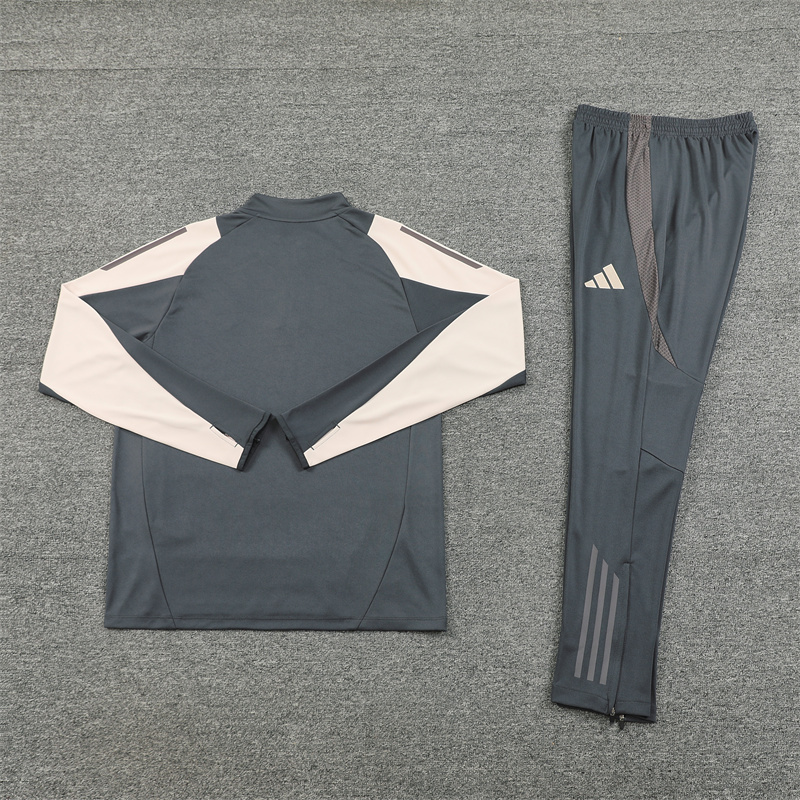 24-25 Real Madrid dark gray with beige half zipper training tracksuit