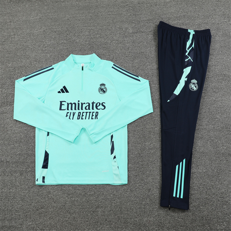 24-25 Real Madrid lake blue with navy blue half zipper training tracksuit