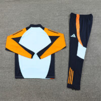 24-25 Real Madrid light blue with yellow and navy blue half zipper training tracksuit