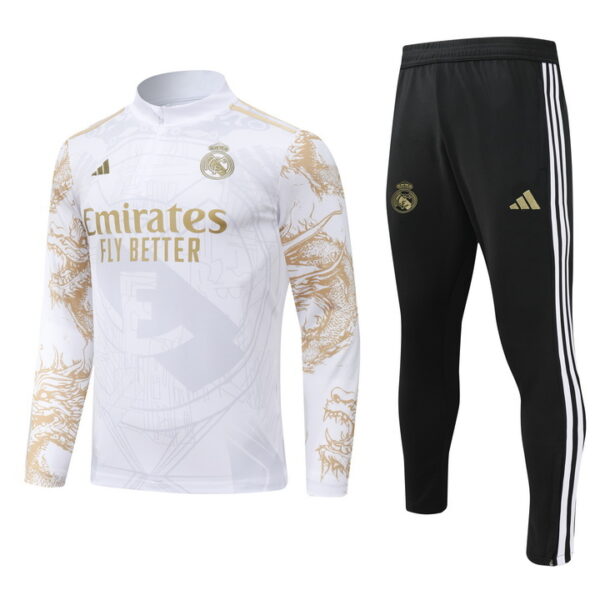 24-25 Real Madrid white with gold half zipper training tracksuit - Image 3