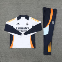 24-25 Real Madrid white with navy blue half zipper training tracksuit