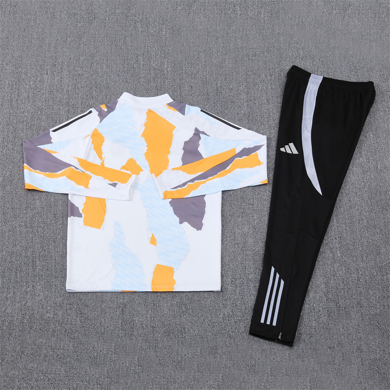 24-25 Real Madrid white with yellow and gray stripe half zipper sweater tracksuit