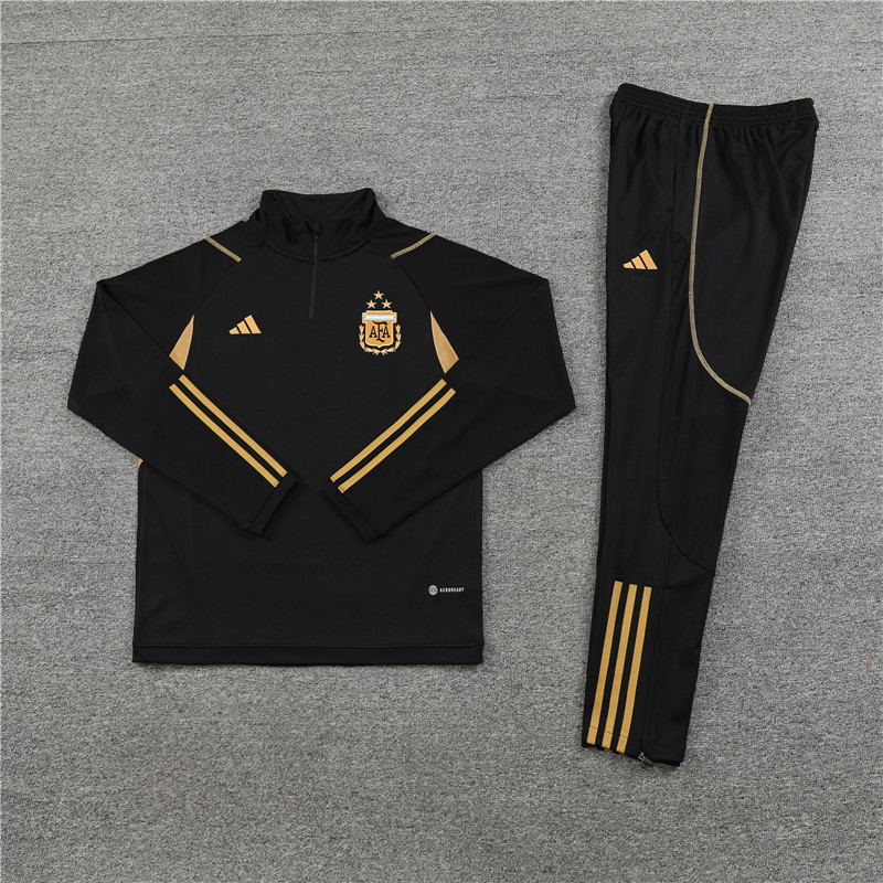 003-23 23-24 Argentina black with gold stripe half zipper sweater tracksuit