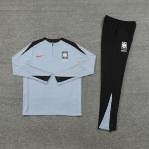 24-25 South Korea light gray with black half zipper training tracksuit - Image 3