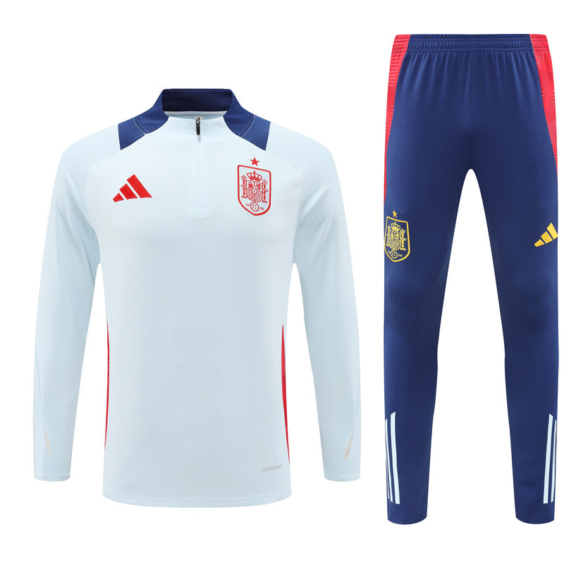 003-232 24-25 Spain light blue with red stripe half zipper training tracksuit