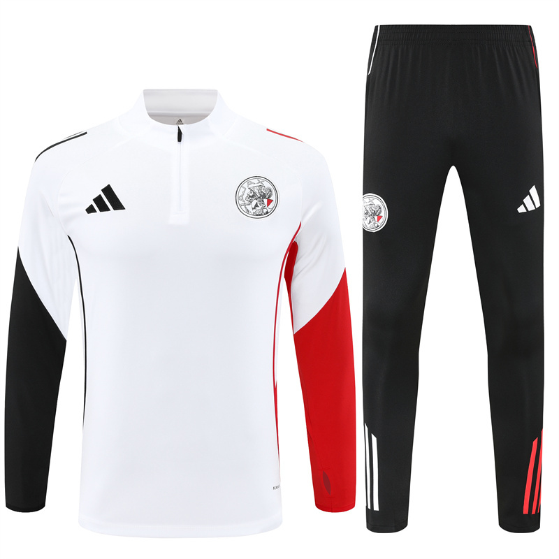 25-26 Ajax white with black and red stripe half zipper sweater tracksuit