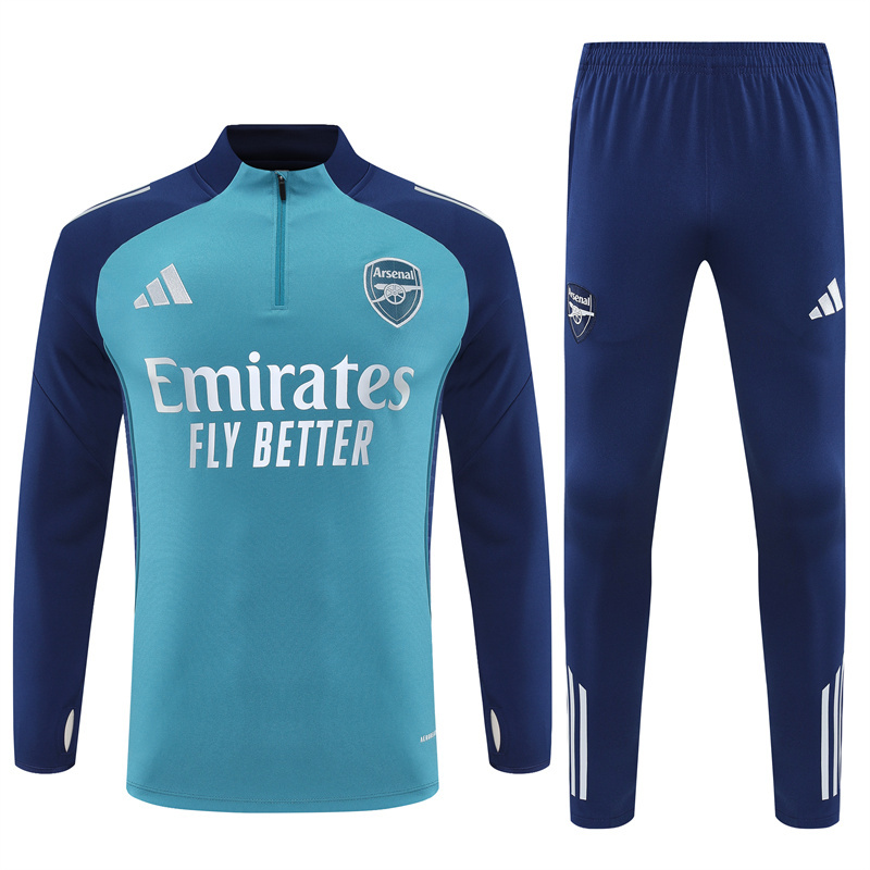 25-26 Arsenal green with navy blue half zipper sweater tracksuit
