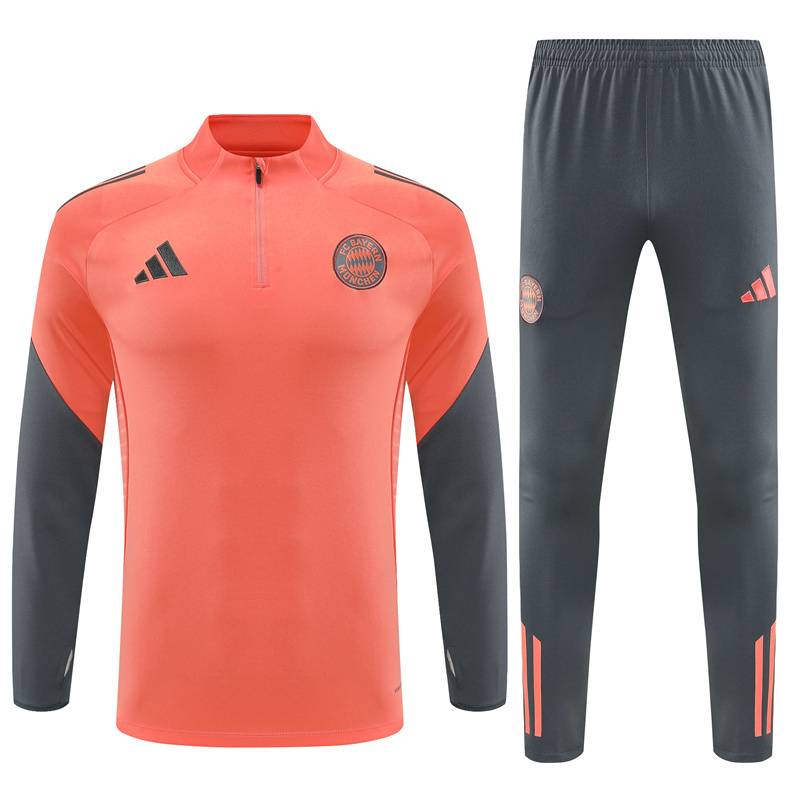 25-26 Bayern orange with gray stripe half zipper sweater tracksuit