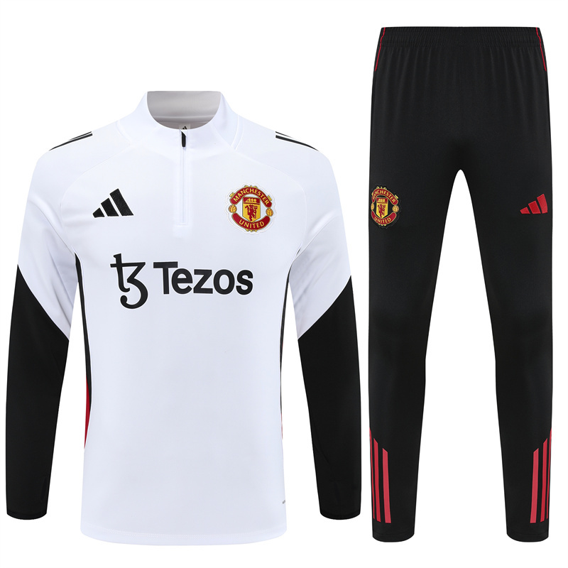 25-26 Manud white with black and red stripe half zipper sweater tracksuit