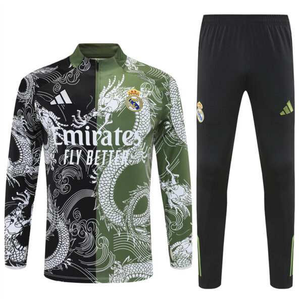 25-26 Real Madrid black and green dragon version half zipper sweater tracksuit - Image 3