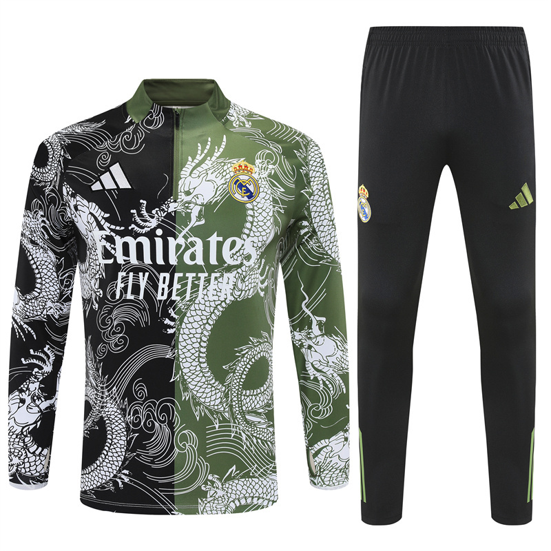 25-26 Real Madrid black and green dragon version half zipper sweater tracksuit