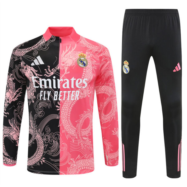 25-26 Real Madrid black and pink dragon version half zipper sweater tracksuit - Image 3