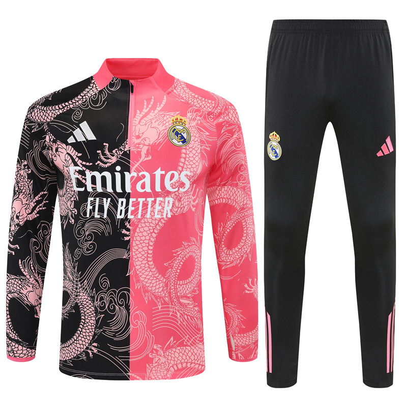 25-26 Real Madrid black and pink dragon version half zipper sweater tracksuit