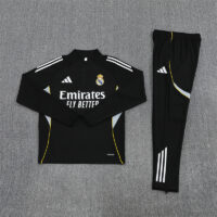 25-26 Real Madrid black with white stripe half zipper sweater tracksuit