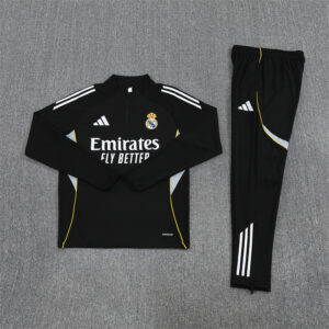 25-26 Real Madrid black with white stripe half zipper sweater tracksuit - Image 3