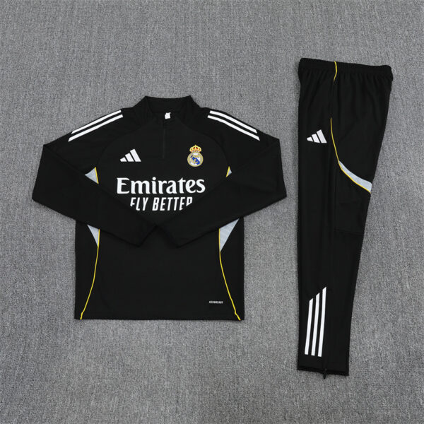 25-26 Real Madrid black with white stripe half zipper sweater tracksuit - Image 3