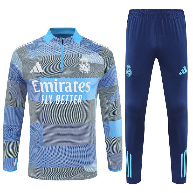 25-26 Real Madrid camo light blue half zipper sweater tracksuit