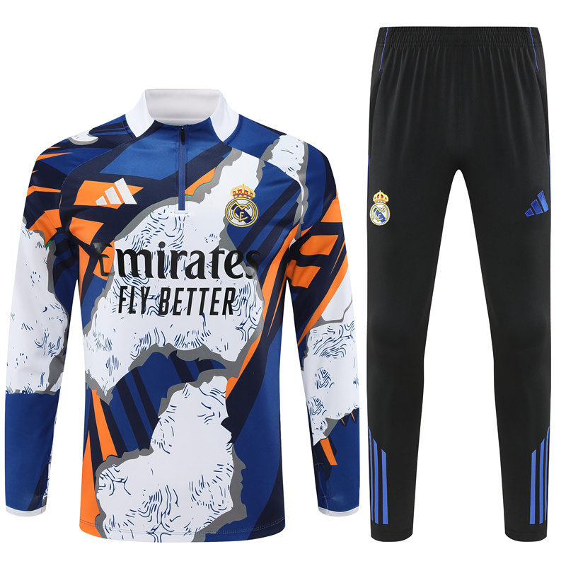 25-26 Real Madrid camo yellow, white and blue half zipper sweater tracksuit