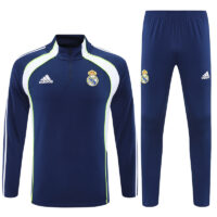 25-26 Real Madrid navy blue with white stripe half zipper sweater tracksuit