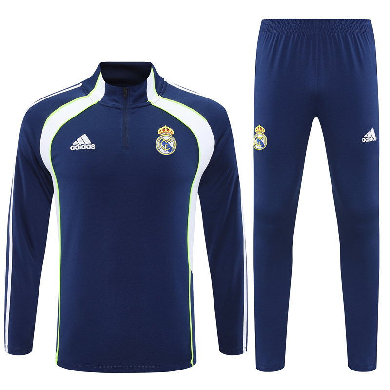 25-26 Real Madrid navy blue with white stripe half zipper sweater tracksuit