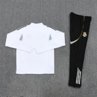 25-26 Real Madrid white with gray stripe half zipper sweater tracksuit