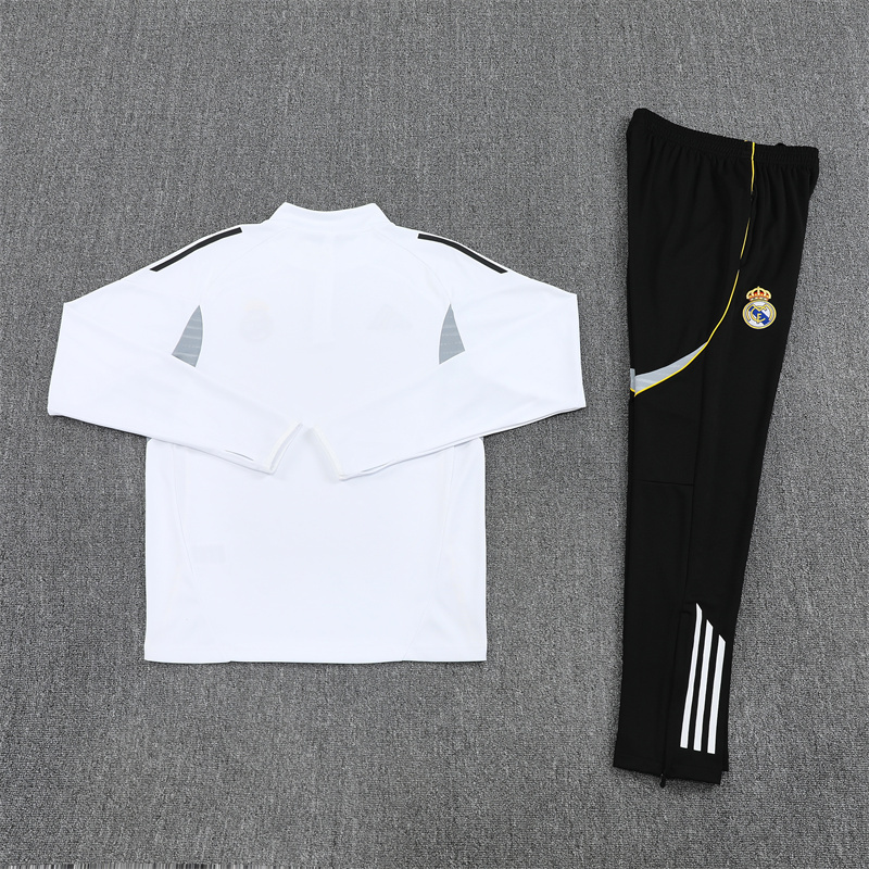 25-26 Real Madrid white with gray stripe half zipper sweater tracksuit