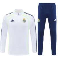 25-26 Real Madrid white with green stripe half zipper sweater tracksuit