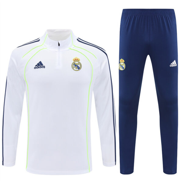 25-26 Real Madrid white with green stripe half zipper sweater tracksuit - Image 3