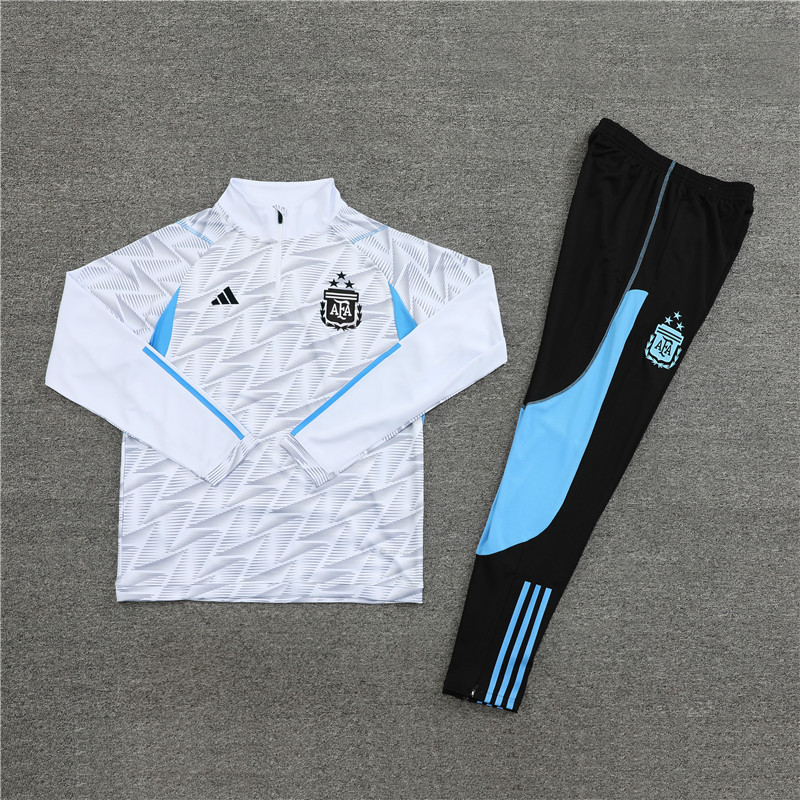 003-27 23-24 Argentina white with gray half zipper training tracksuit