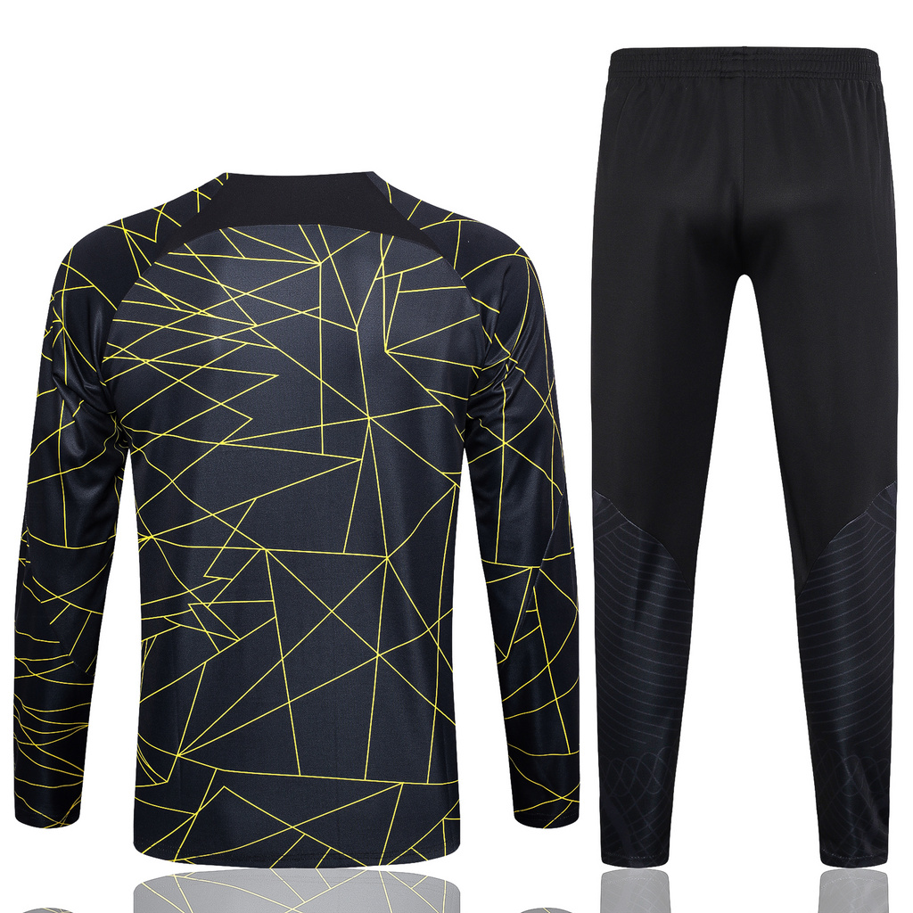 B721# 23-24 PS G Jrdan black with yellow half zipper sweater tracksuit