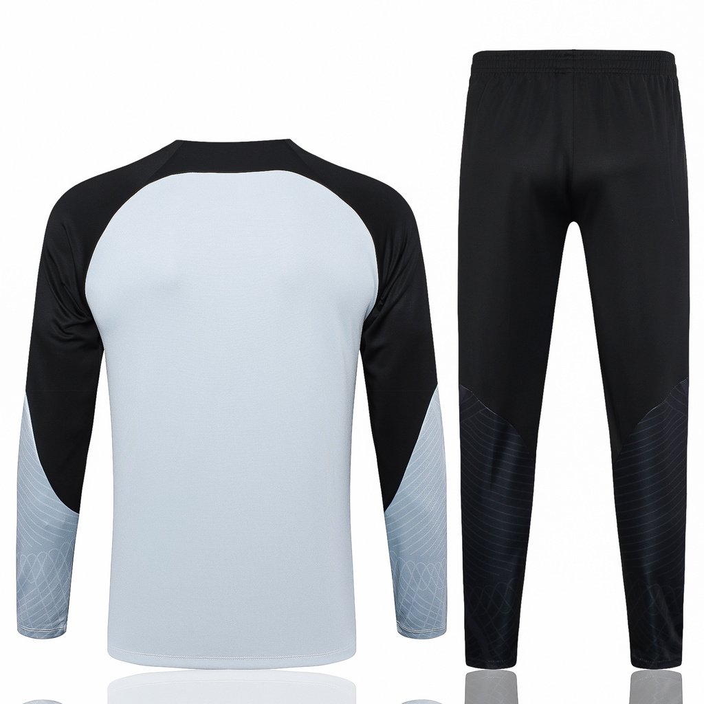 B756# 23-24 Bar light gray with black stripe half zipper sweater tracksuit