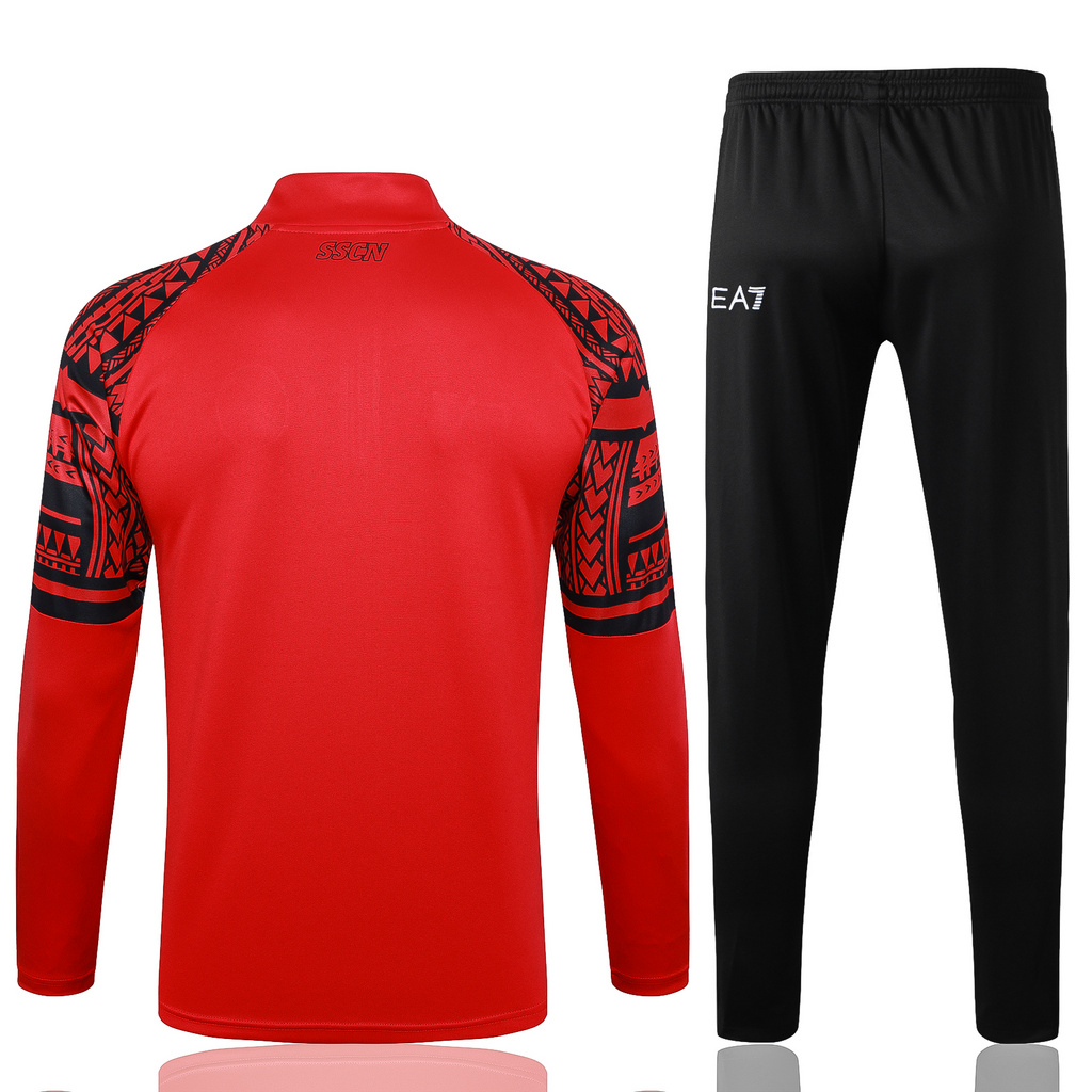 B765# 23-24 Napoli red with black half zipper sweater tracksuit
