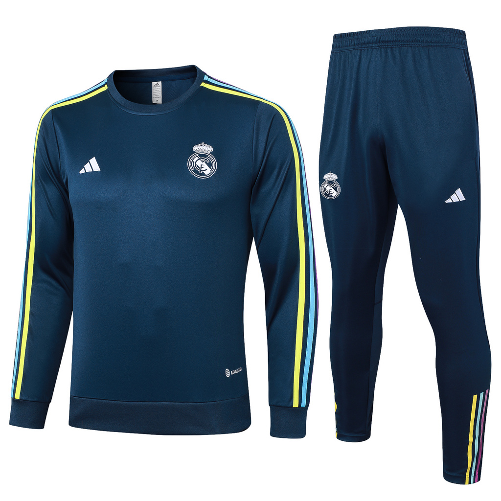 B767# 23-24 Real Madrid navy blue round collar sweater tracksuit
