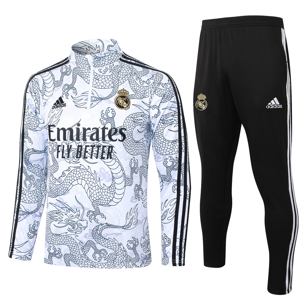 B768# 23-24 Real Madrid white with dragon half zipper training tracksuit