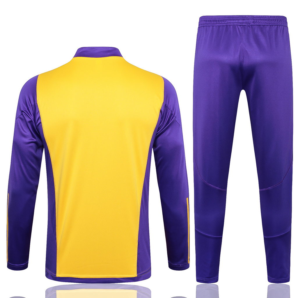 B786# 23-24 Real Madrid yellow with purple half zipper sweater tracksuit