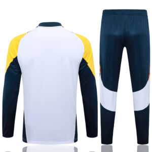 B824# 24-25 Real Madrid white with yellow and navy blue half zipper training tracksuit - Image 3