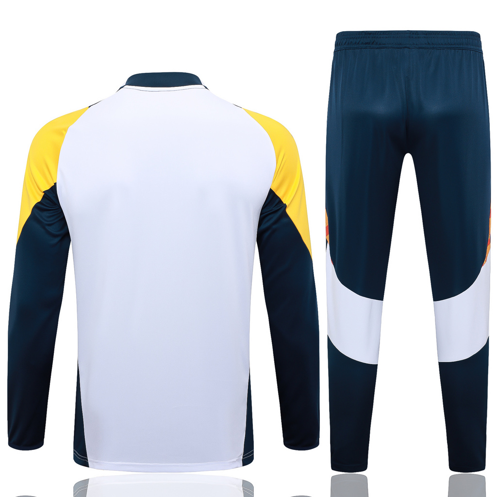 B824# 24-25 Real Madrid white with yellow and navy blue half zipper training tracksuit