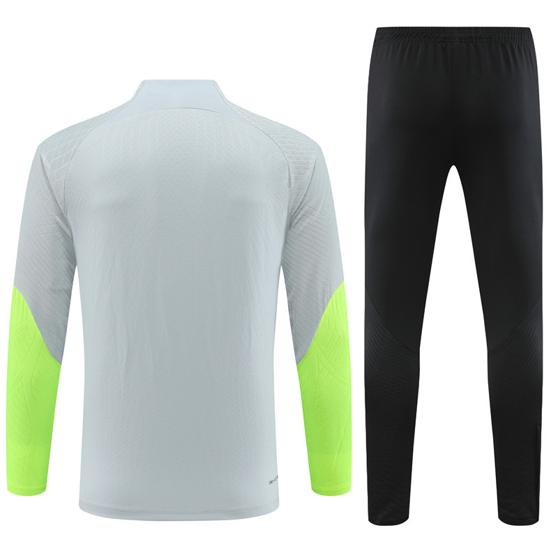 Player version 23-24 PS G light gray with green half zipper sweater tracksuit