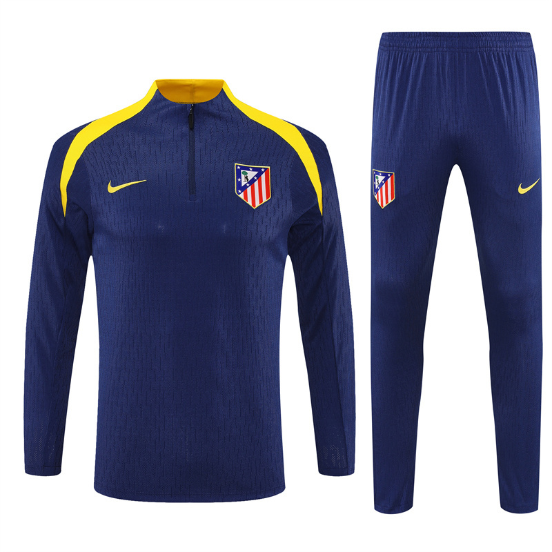 Player version 25-26 ATM navy blue with yellow stripe half zipper sweater tracksuit